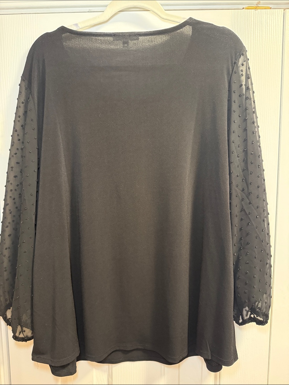 Adrianna Papell Black Scoop Neck Top with Sheer Dot Sleeves - Picture 4 of 4